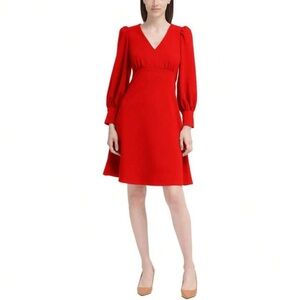 Calvin Klein Women’s Red Puff-Sleeve Fit-&-Flare Dress Size 14 special occasion